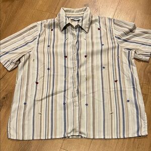 Alfred Dunner Beige Striped Embroidered Shirt